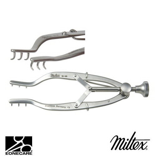 [Miltex]밀텍스 STEVENSON Lacrimal Sac Retractor #18-96 3-1/4&quot;(8.3cm),3x3 sharp prongs,3mm deepwith adjustable locking mechanism
